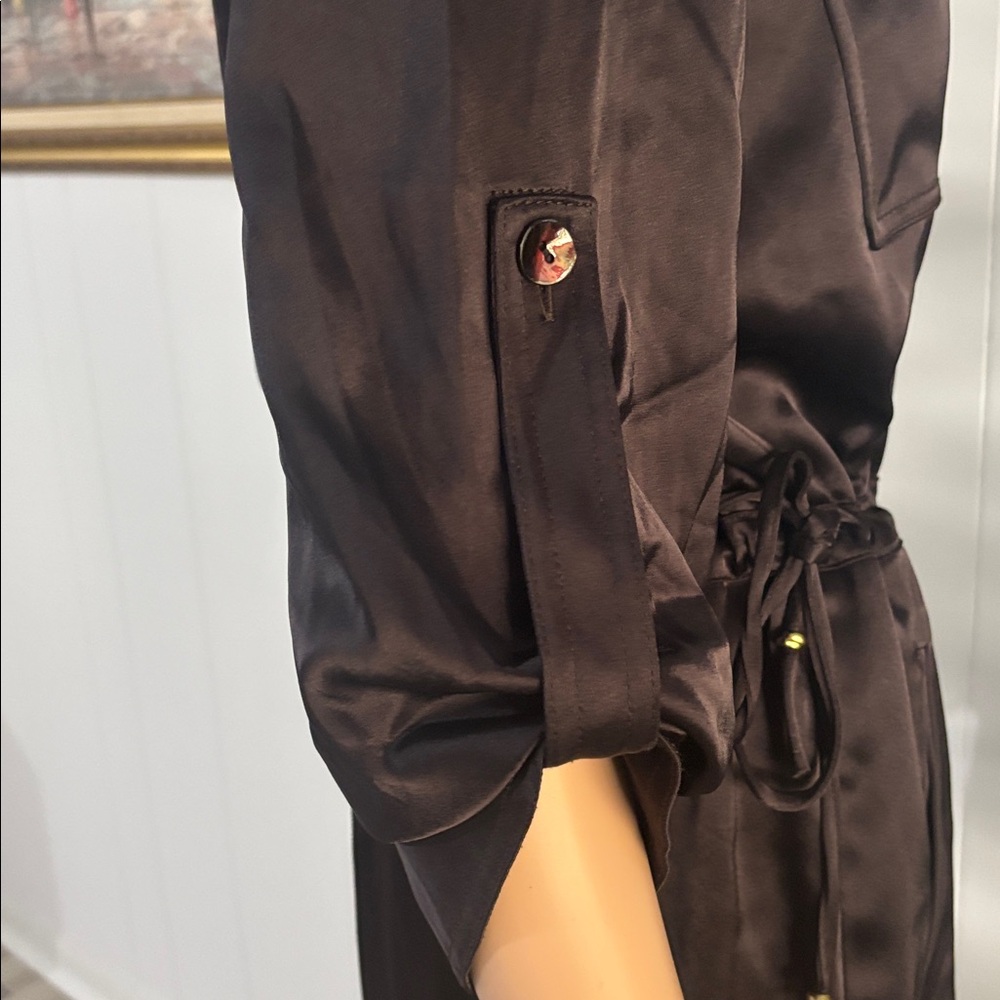 St. John Black Satin‎ Button Down 3/4 sleeves Midi Dress Size 10 - Picture 9 of 16
